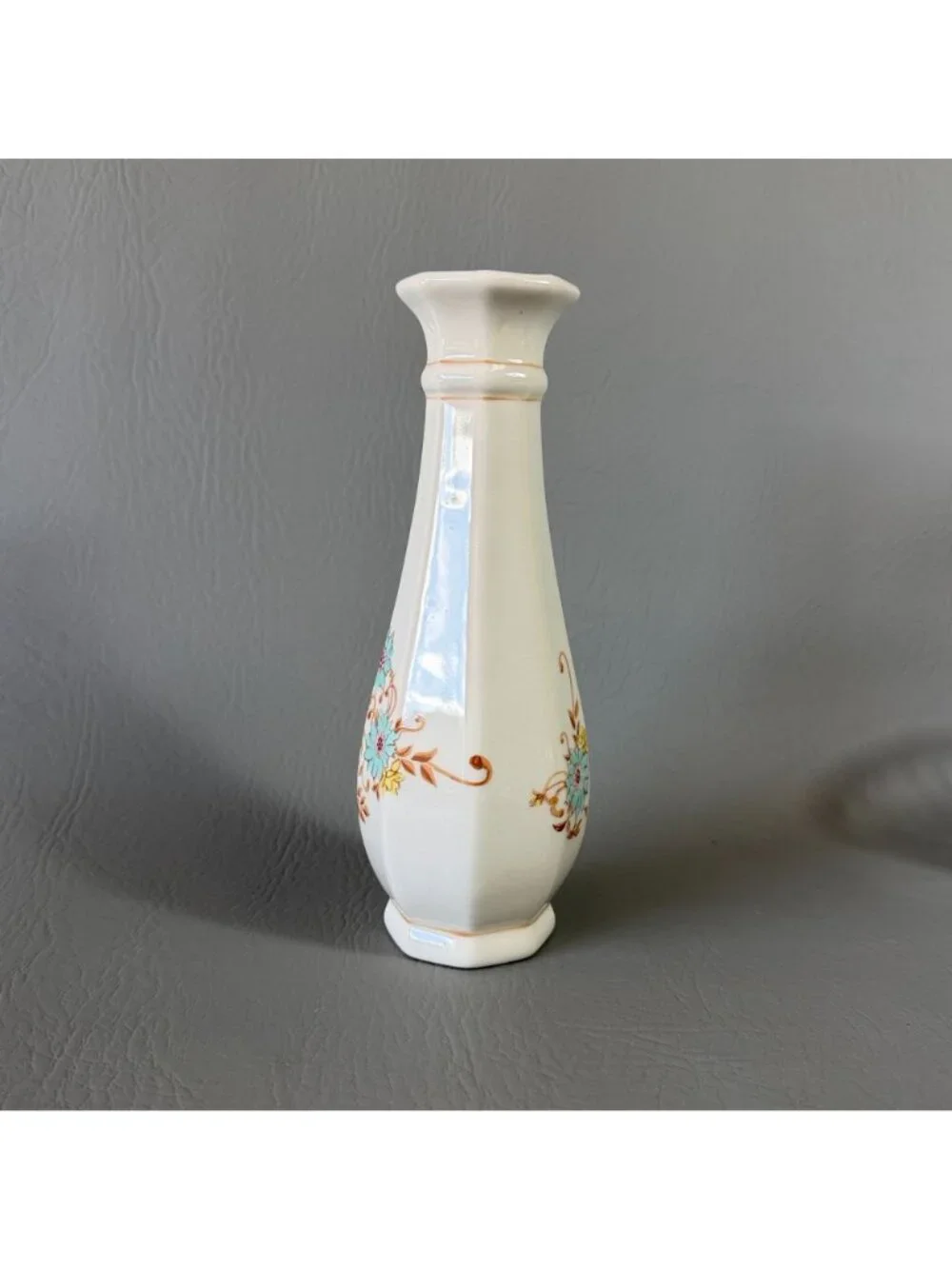 Vintage 1983 FTD Portugal Porcelain Bud Vase Octagonal Floral Ceramic 7.5